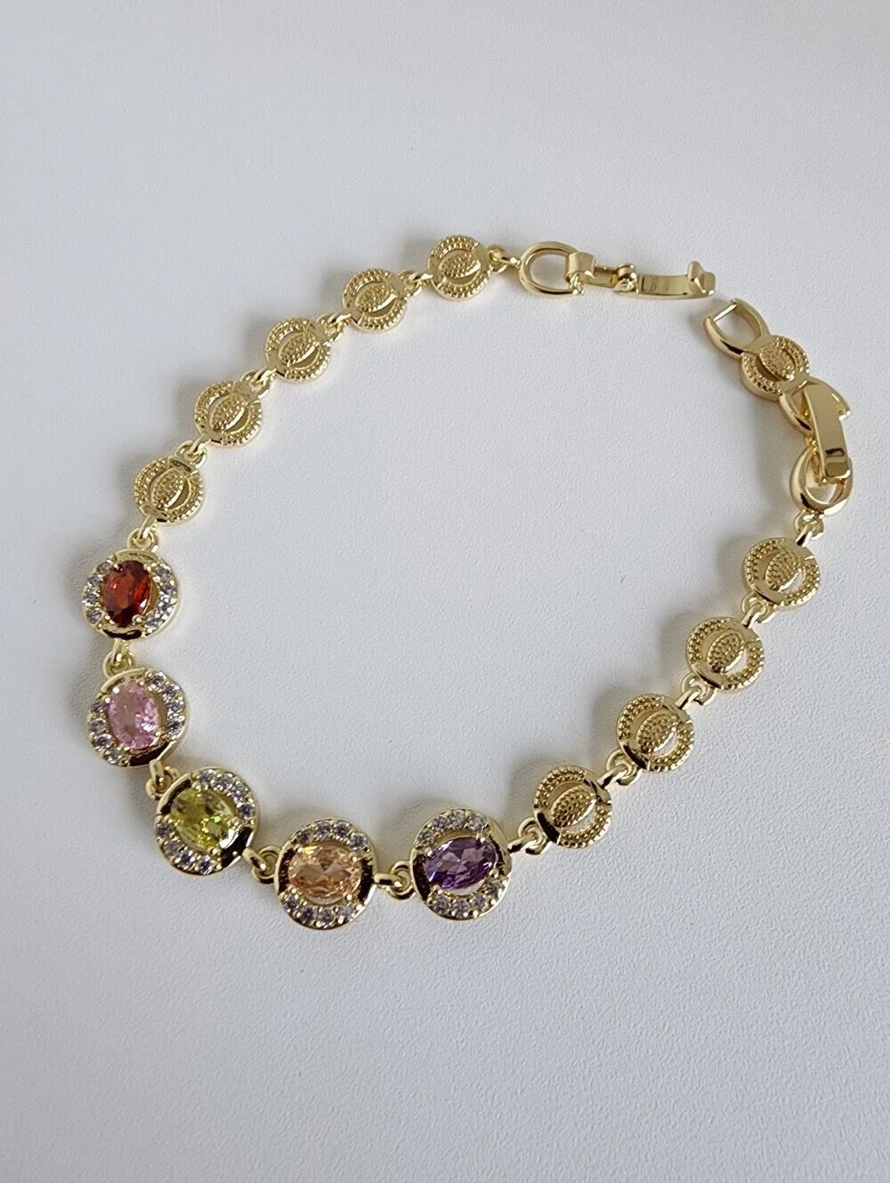 Gold Plated Multicolor CZ Tennis Bracelet 7.5